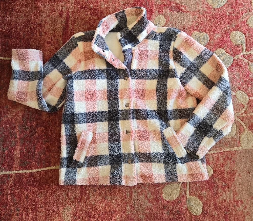 Plaid Fleece Jacket in Pink and Gray